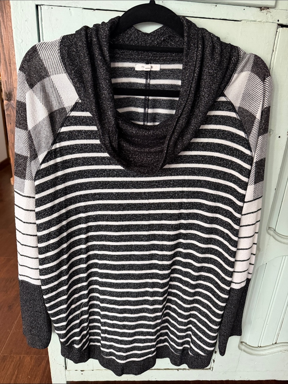 Maurices Black & White Striped Cowl Neck Sweater